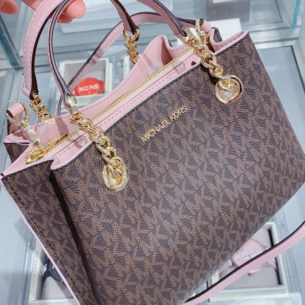 MK TEAGEN MD MESSENGER SATCHEL BROWN LOGO BLOSSOM - Picture 5 of 6